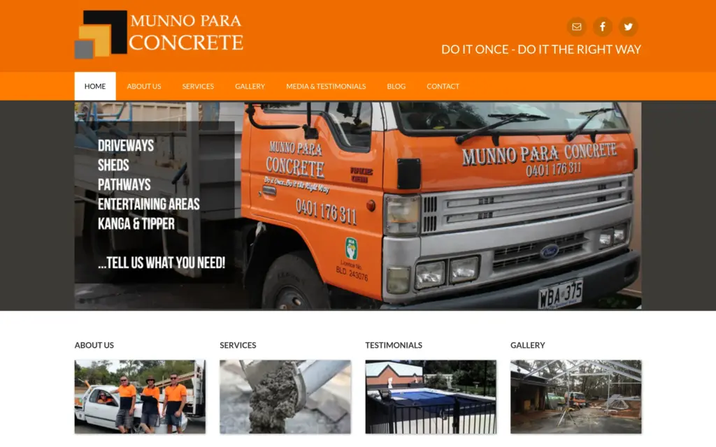 The old Munno Para Concrete website