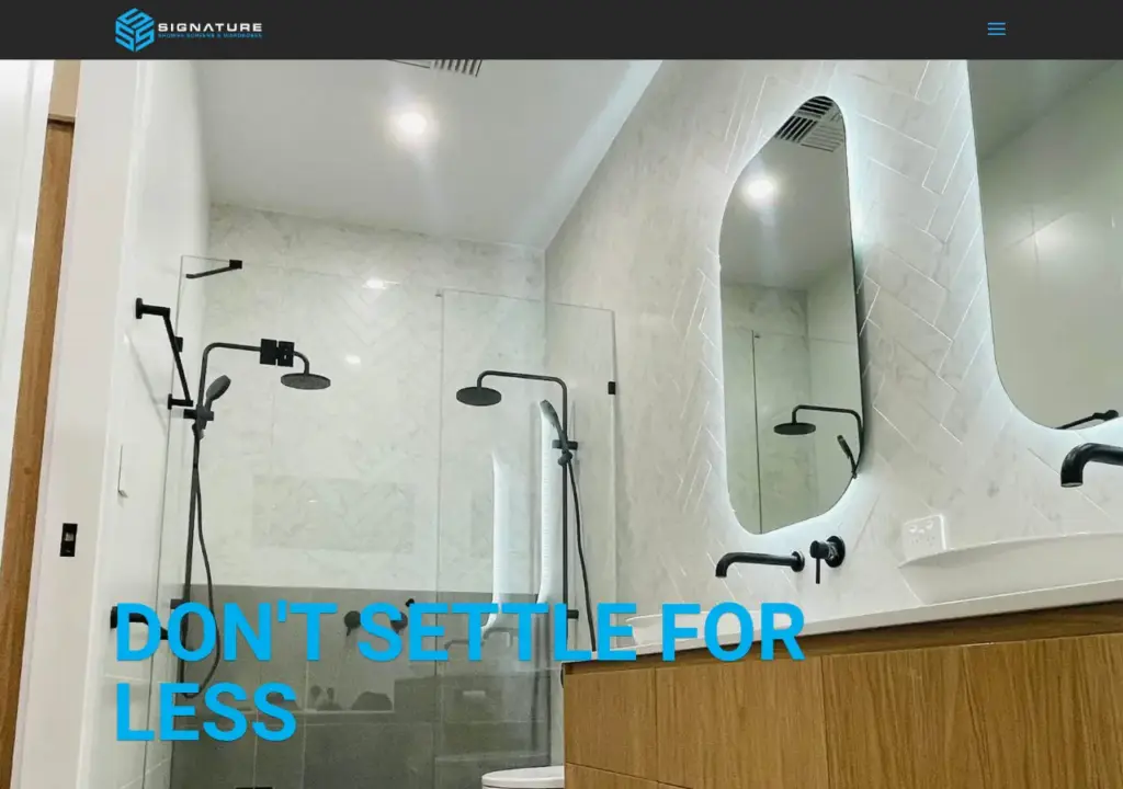 The old Signature Shower Screens & Wardrobes website