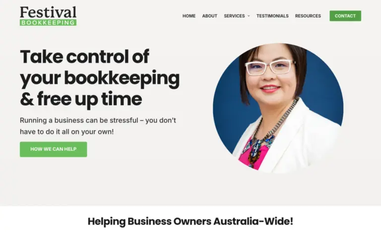 Festival Bookkeeping website homepage
