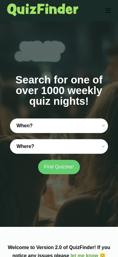 QuizFinder website on a phone