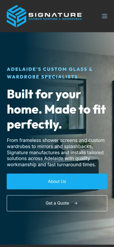 Signature Shower Screens & Wardrobes website (mobile)