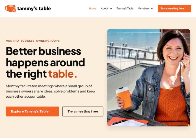 Tammy’s Table website on a desktop