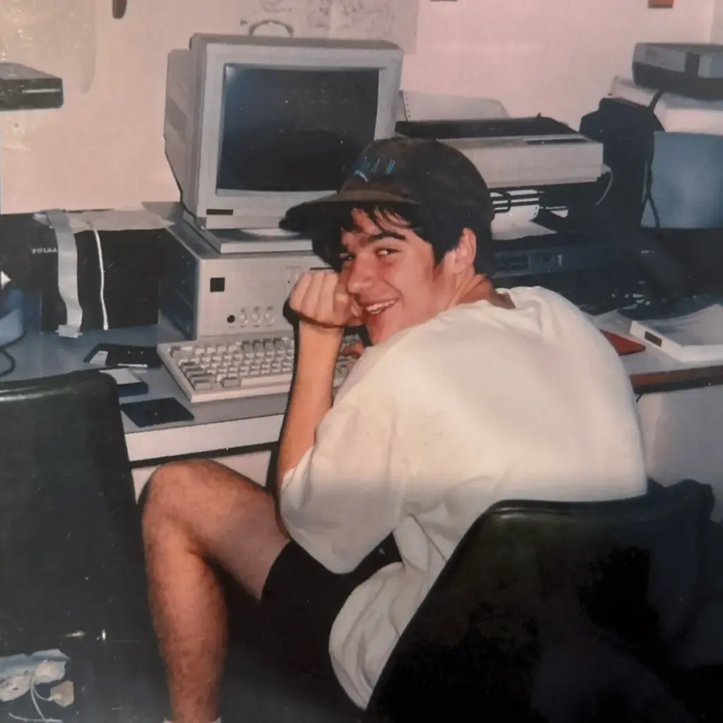 Young David at a vintage computer